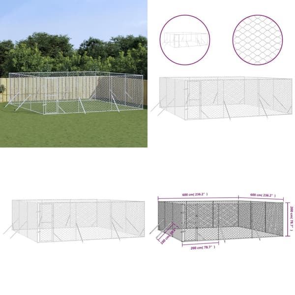 Hundgård för utomhusbruk silver 6x6x2 m galvaniserat stål - Hundgård - Hundgårdar - Home & Living