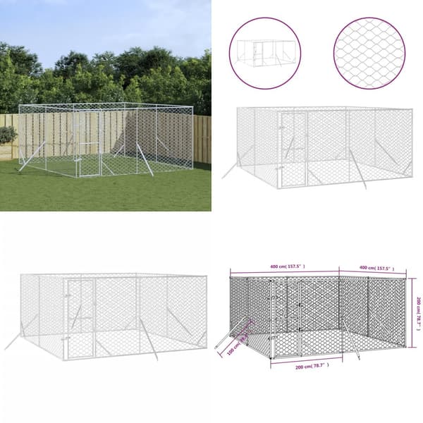 Udendørs hundegård 4x4x2 m galvaniseret stål sølvfarvet - Hundegård - Hundegårde - Home & Living