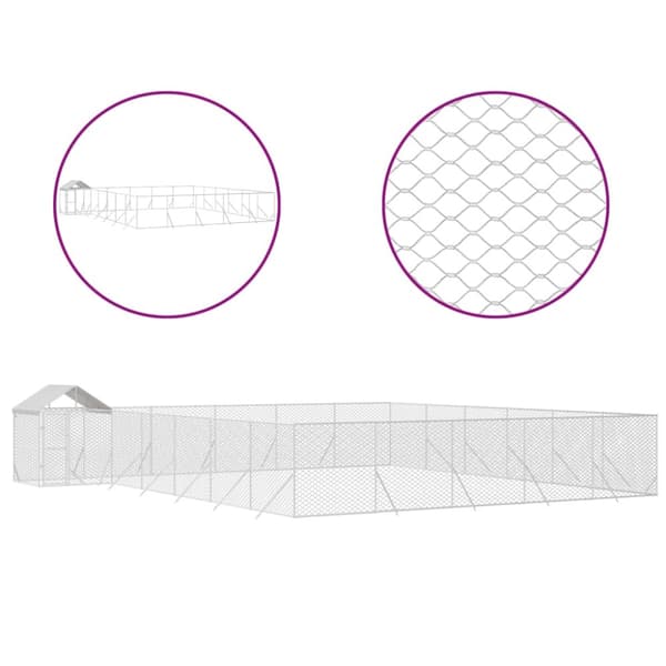 Koiran ulkohäkki katolla hopea 12x12x2,5 m galvanoitu teräs - Koiran Ulkohäkki - Koiran Ulkohäkit - Home & Living
