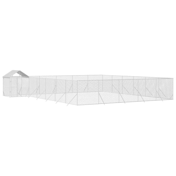 Koiran ulkohäkki katolla hopea 12x12x2,5 m galvanoitu teräs - Koiran Ulkohäkki - Koiran Ulkohäkit - Home & Living