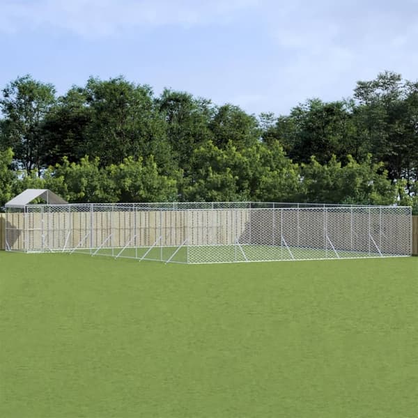 Koiran ulkohäkki katolla hopea 12x12x2,5 m galvanoitu teräs - Koiran Ulkohäkki - Koiran Ulkohäkit - Home & Living