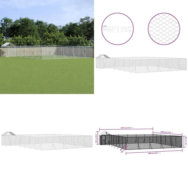 Udendørs hundegård med tag 12x12x2,5 m galvaniseret stål sølv - Hundegård - Hundegårde - Home & Living