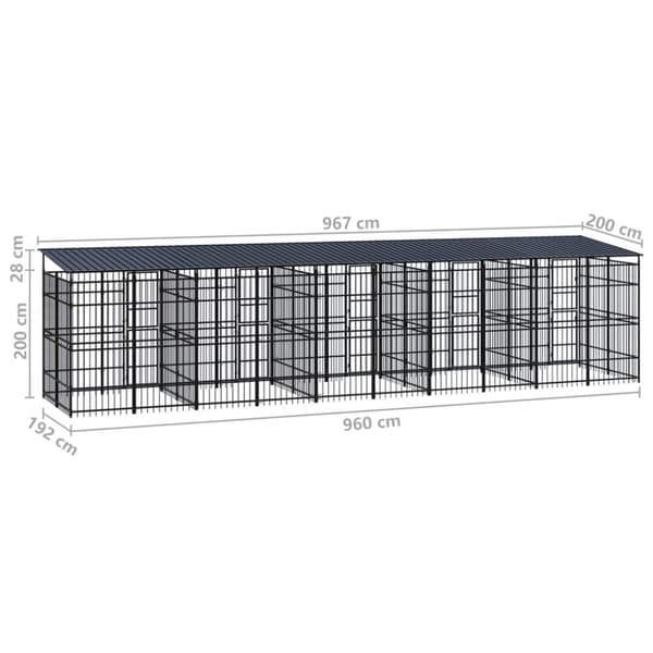 Koiran ulkohäkki katolla teräs 18,43 m²