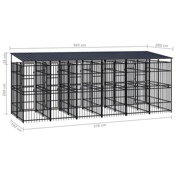 Koiran ulkohäkki katolla teräs 11,06 m²