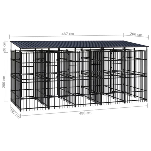 Koiran ulkohäkki katolla teräs 9,22 m²