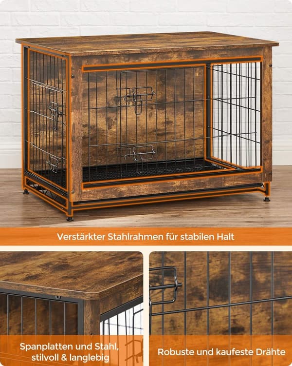Rootz Vintage Brown koirahäkki - Lemmikkieläinhäkki - Kennel - Lastulevy- ja teräsrakenne - Tilava sisustus - Helppo koota - 82,5 cm x 56 cm x 64 cm