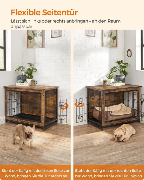 Rootz Vintage Brown koirahäkki - Lemmikkieläinhäkki - Kennel - Lastulevy- ja teräsrakenne - Tilava sisustus - Helppo koota - 82,5 cm x 56 cm x 64 cm