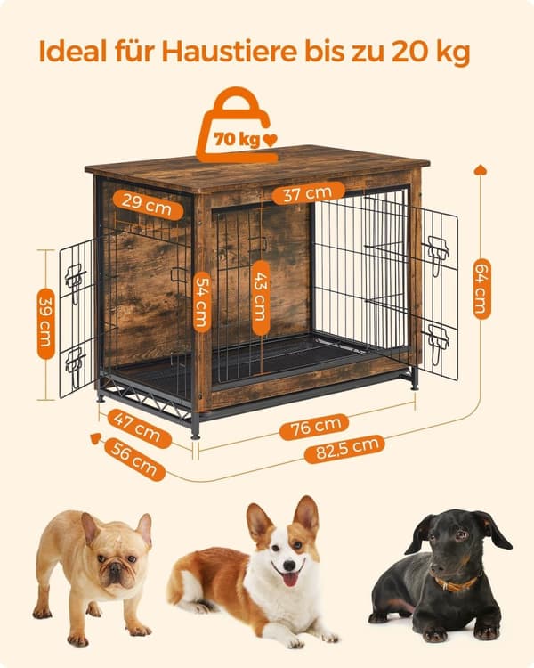 Rootz Vintage Brown koirahäkki - Lemmikkieläinhäkki - Kennel - Lastulevy- ja teräsrakenne - Tilava sisustus - Helppo koota - 82,5 cm x 56 cm x 64 cm