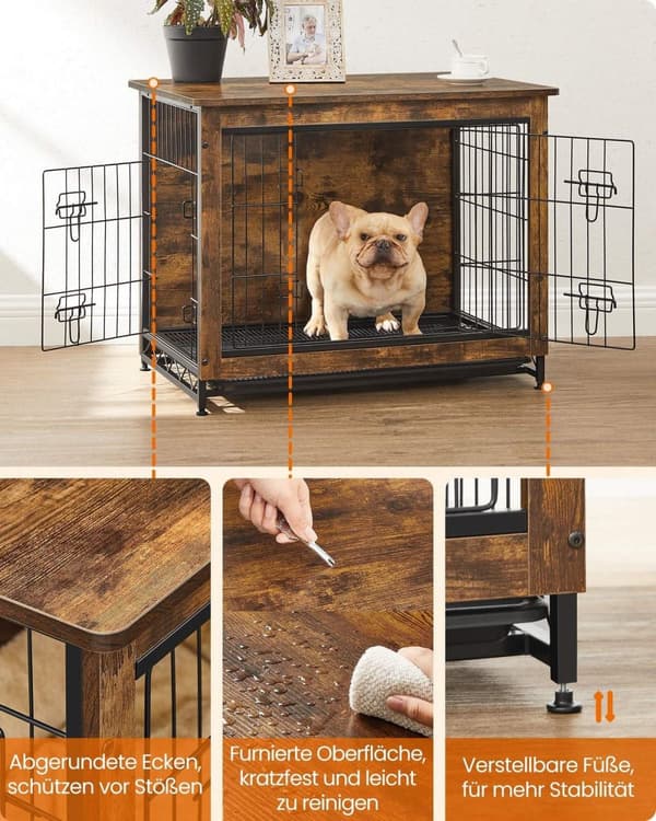 Rootz Vintage Brown koirahäkki - Lemmikkieläinhäkki - Kennel - Lastulevy- ja teräsrakenne - Tilava sisustus - Helppo koota - 82,5 cm x 56 cm x 64 cm