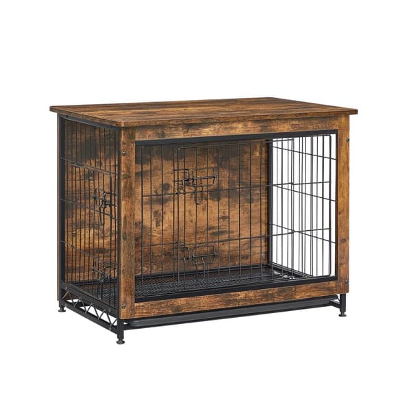Rootz Vintage Brown Hundbur - Djurbur - Kennel - Spånskiva och stålkonstruktion - Rymlig interiör - Enkel montering - 82,5 cm x 56 cm x 64 cm