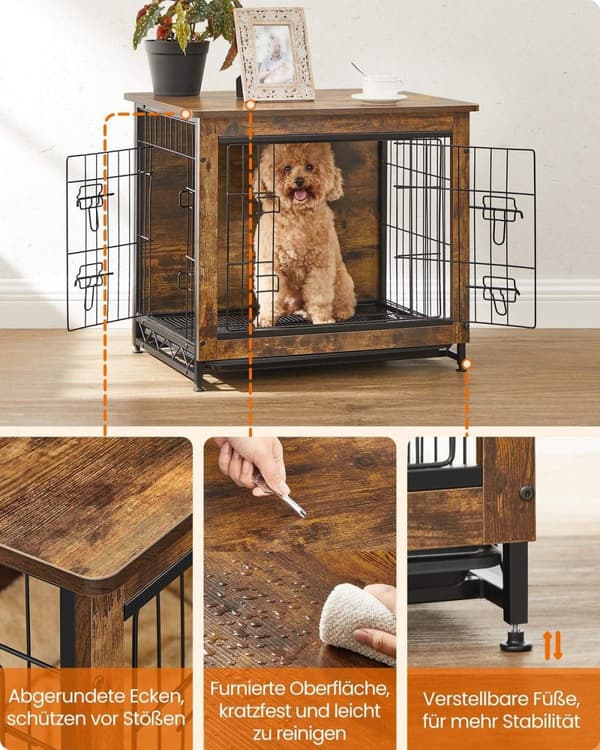 Rootz Vintage Brown -koiran häkki - Lemmikkieläinhäkki - Kennel - Lastulevy- ja teräsrakenne - Tilava sisustus - Helppo koota - 69 cm x 51 cm x 60 cm