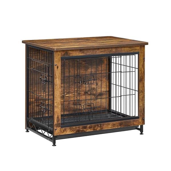 Rootz Vintage Brown Hundebur - Kæledyrsbur - Kennel - Spånplade- og stålkonstruktion - Rummeligt interiør - Nem montering - 69 cm x 51 cm x 60 cm