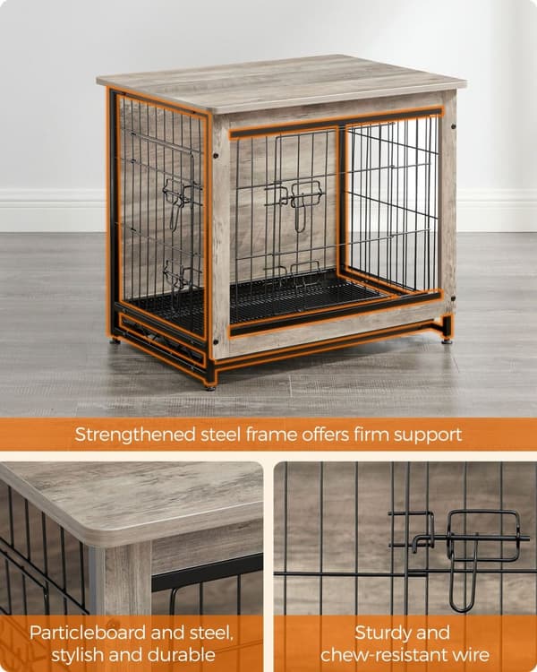 Rootz Greige Hundebur - Kæledyrsbur - Kennel - Spånplade- og stålkonstruktion - Rummeligt interiør - Nem montering - 69 cm x 51 cm x 60 cm