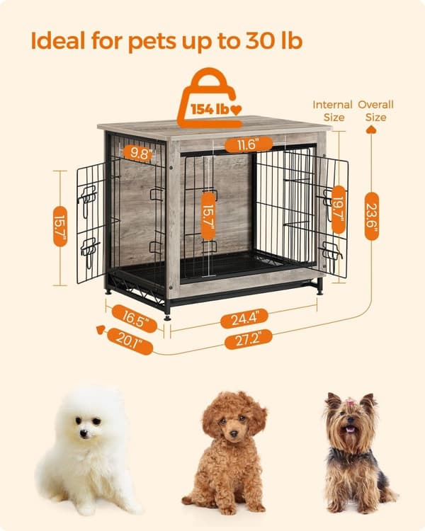 Rootz Greige Hundebur - Kæledyrsbur - Kennel - Spånplade- og stålkonstruktion - Rummeligt interiør - Nem montering - 69 cm x 51 cm x 60 cm