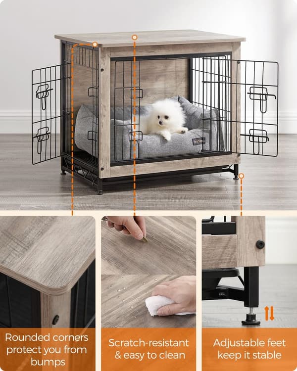 Rootz Greige Hundebur - Kæledyrsbur - Kennel - Spånplade- og stålkonstruktion - Rummeligt interiør - Nem montering - 69 cm x 51 cm x 60 cm