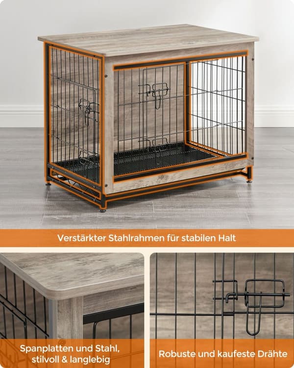 Rootz Greige Hundebur - Kæledyrsbur - Kennel - Spånplade- og stålkonstruktion - Rummeligt interiør - Nem montering - 82,5 cm x 56 cm x 64 cm - Maks. b