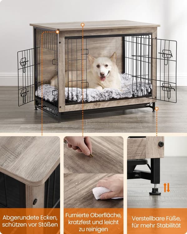 Rootz Greige Hundebur - Kæledyrsbur - Kennel - Spånplade- og stålkonstruktion - Rummeligt interiør - Nem montering - 82,5 cm x 56 cm x 64 cm - Maks. b