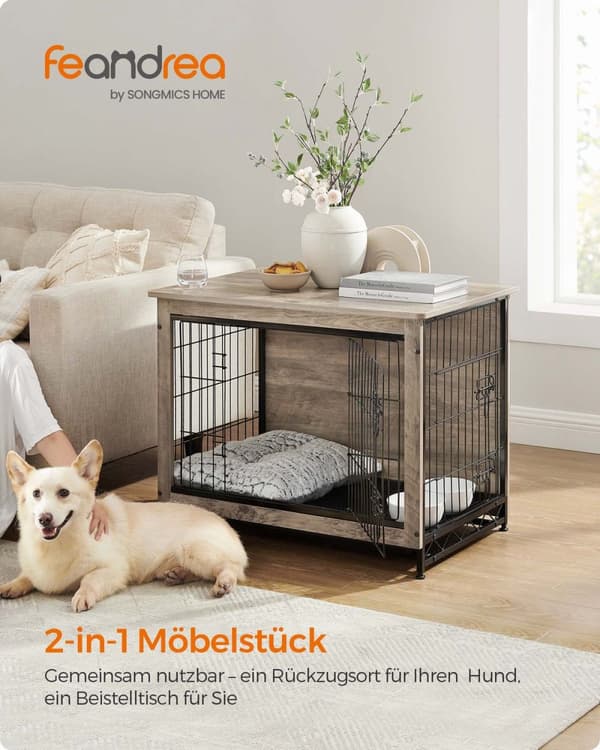 Rootz Greige Hundebur - Kæledyrsbur - Kennel - Spånplade- og stålkonstruktion - Rummeligt interiør - Nem montering - 82,5 cm x 56 cm x 64 cm - Maks. b