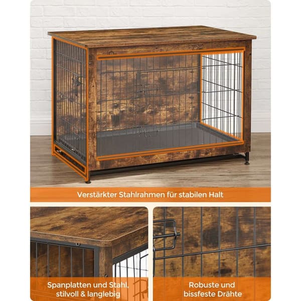 Rootz Vintage Brown koirahäkki - Lemmikkieläinhäkki - Kennel - Lastulevy- ja teräsrakenne - Tilava sisustus - Helppo koota - 98cm x 65cm x 68cm