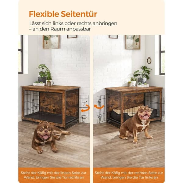 Rootz Vintage Brown koirahäkki - Lemmikkieläinhäkki - Kennel - Lastulevy- ja teräsrakenne - Tilava sisustus - Helppo koota - 98cm x 65cm x 68cm