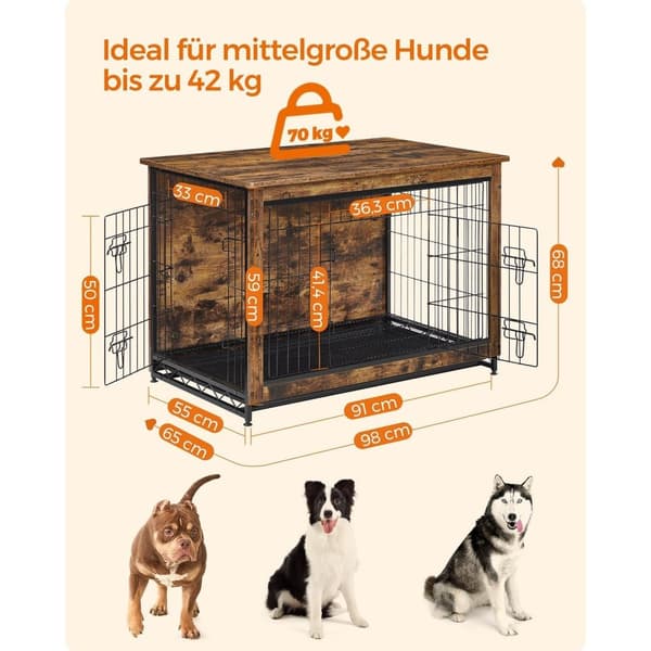 Rootz Vintage Brown koirahäkki - Lemmikkieläinhäkki - Kennel - Lastulevy- ja teräsrakenne - Tilava sisustus - Helppo koota - 98cm x 65cm x 68cm