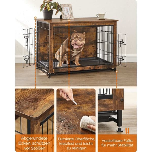 Rootz Vintage Brown koirahäkki - Lemmikkieläinhäkki - Kennel - Lastulevy- ja teräsrakenne - Tilava sisustus - Helppo koota - 98cm x 65cm x 68cm