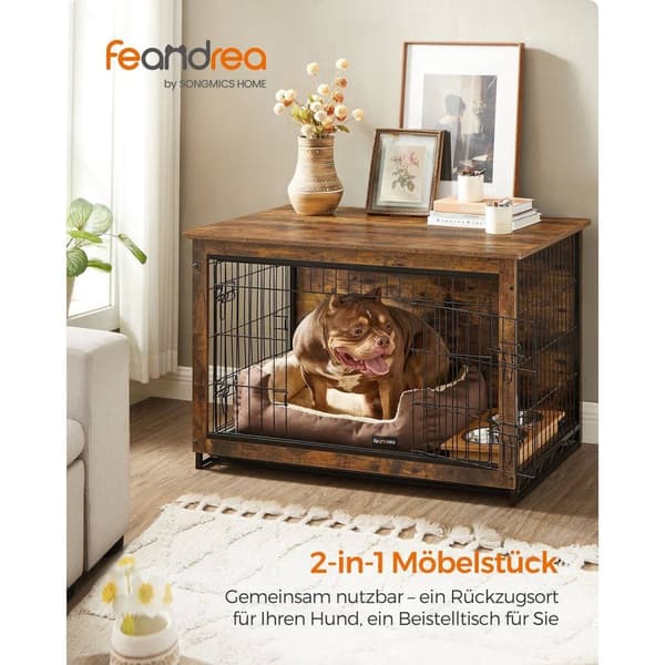 Rootz Vintage Brown koirahäkki - Lemmikkieläinhäkki - Kennel - Lastulevy- ja teräsrakenne - Tilava sisustus - Helppo koota - 98cm x 65cm x 68cm