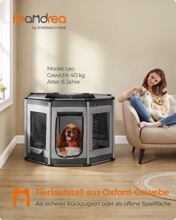 Rootz Oxford Stof Puppy Kravegård - Hundekravlegård - Indhegning til kæledyr - PVC-rør - Letvægts - Bærbar - Rummelig - Dove Grey-Slate Grey - 112 cm