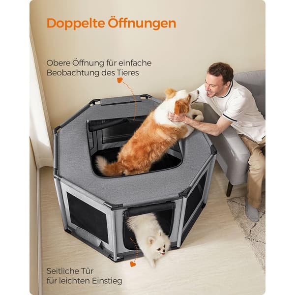 Rootz Oxford Tyg Valp Lekhage - Hund lekhage - Husdjursinhägnad - PVC-rör - Lätt - Bärbar - Rymlig - Mörkgrå-Ljusgrå - 112cm x 112cm x 62cm