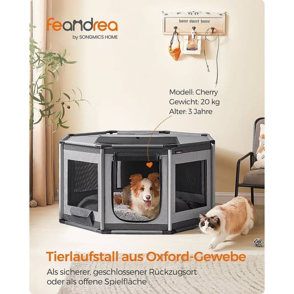 Rootz Oxford Tyg Valp Lekhage - Hund lekhage - Husdjursinhägnad - PVC-rör - Lätt - Bärbar - Rymlig - Mörkgrå-Ljusgrå - 112cm x 112cm x 62cm