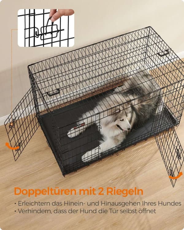 Rootz Heavy Duty Hundetransportkasse - Kæledyrsbur - Stålbur - Plastbakke - Nem montering - Rummeligt interiør - Sikkert låsesystem - 136 cm x 79 cm x