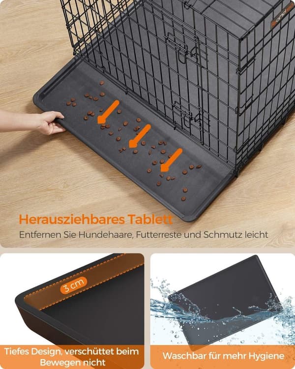 Rootz Heavy Duty Hundetransportkasse - Kæledyrsbur - Stålbur - Plastbakke - Nem montering - Rummeligt interiør - Sikkert låsesystem - 136 cm x 79 cm x