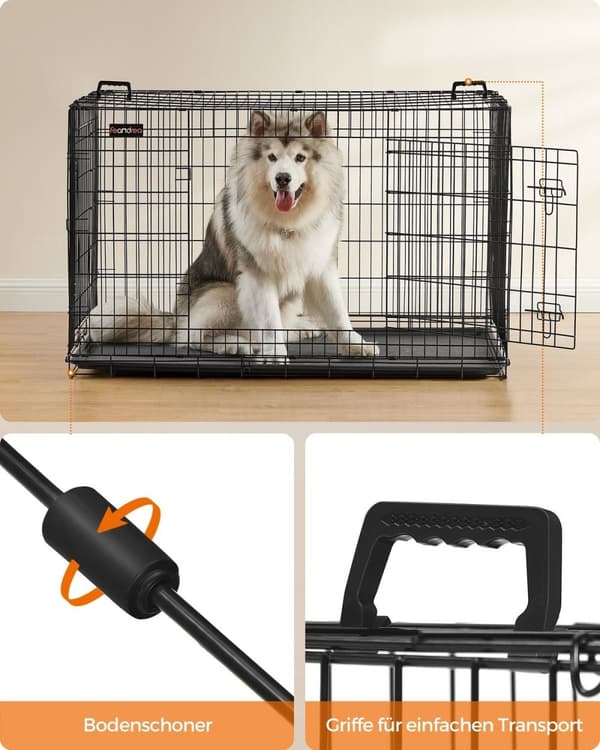 Rootz Heavy Duty Hundetransportkasse - Kæledyrsbur - Stålbur - Plastbakke - Nem montering - Rummeligt interiør - Sikkert låsesystem - 136 cm x 79 cm x