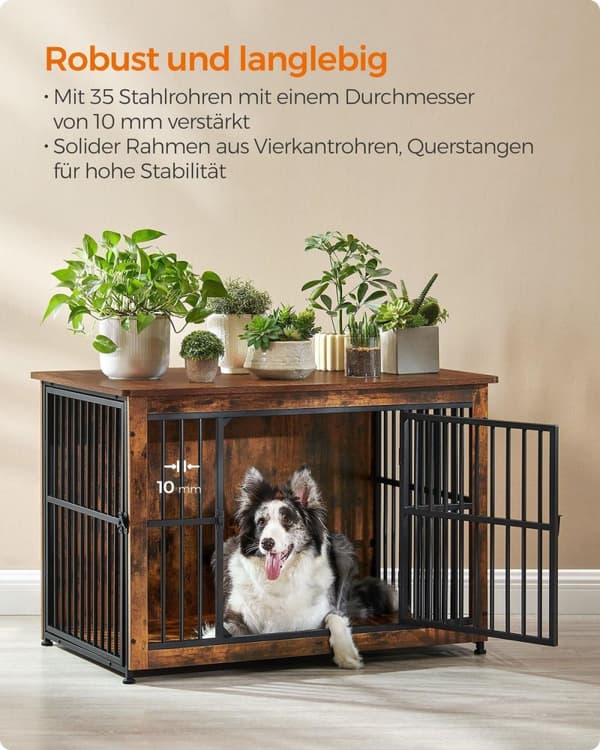 Rootz Vintage Brown -koiran häkki - Lemmikkien häkki - Heavy Duty -kennel - Lastulevy- ja teräsrakenne - Tilava sisustus - Helppo koota - 98cm x 65cm