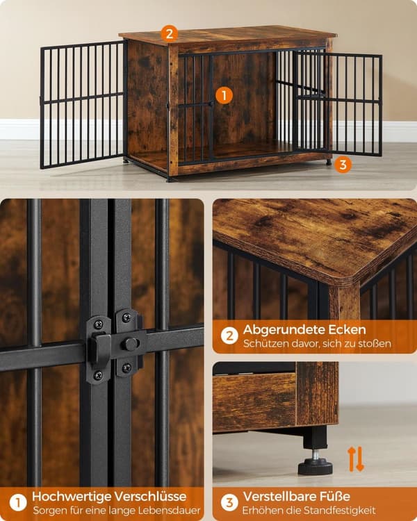 Rootz Vintage Brown -koiran häkki - Lemmikkien häkki - Heavy Duty -kennel - Lastulevy- ja teräsrakenne - Tilava sisustus - Helppo koota - 98cm x 65cm