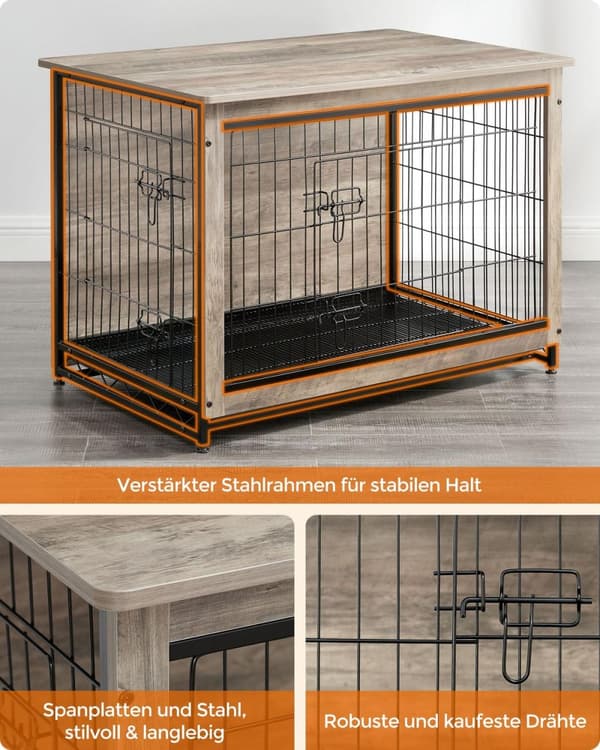 Rootz Greige Hundbur - Djurbur - Kennel - Spånskiva och stålkonstruktion - Rymlig interiör - Enkel montering - 98cm x 65cm x 68cm
