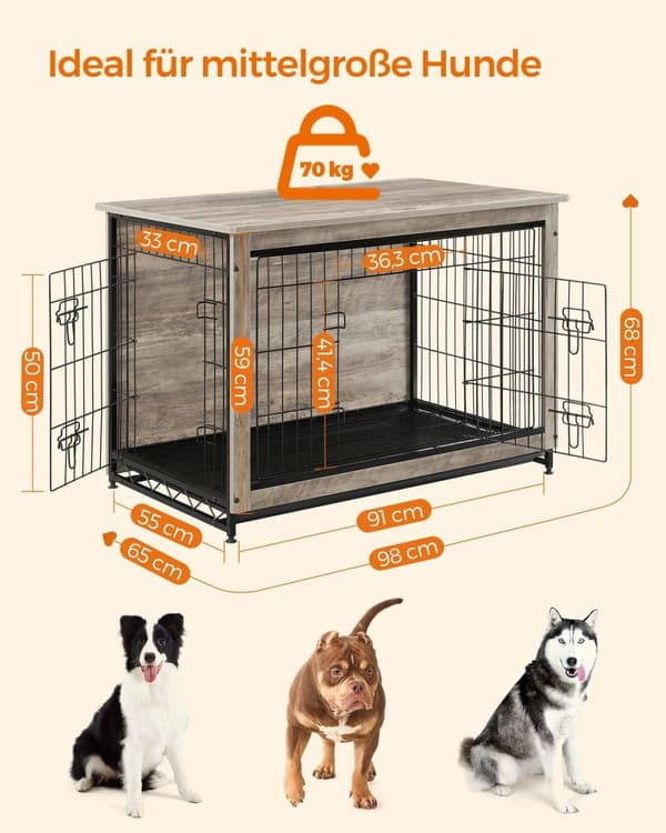 Rootz Greige Hundbur - Djurbur - Kennel - Spånskiva och stålkonstruktion - Rymlig interiör - Enkel montering - 98cm x 65cm x 68cm