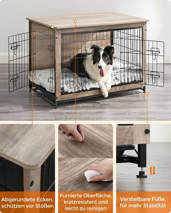 Rootz Greige Hundbur - Djurbur - Kennel - Spånskiva och stålkonstruktion - Rymlig interiör - Enkel montering - 98cm x 65cm x 68cm