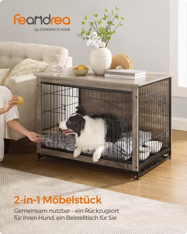 Rootz Greige Hundbur - Djurbur - Kennel - Spånskiva och stålkonstruktion - Rymlig interiör - Enkel montering - 98cm x 65cm x 68cm