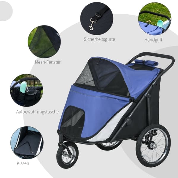 Rootz PawHut kokoontaitettava pop-up koirarattaat - Pet Buggy - Koirakärry - Helposti taitettava - Saranoitu katos - Suuret kumirenkaat - 111cm x 70cm