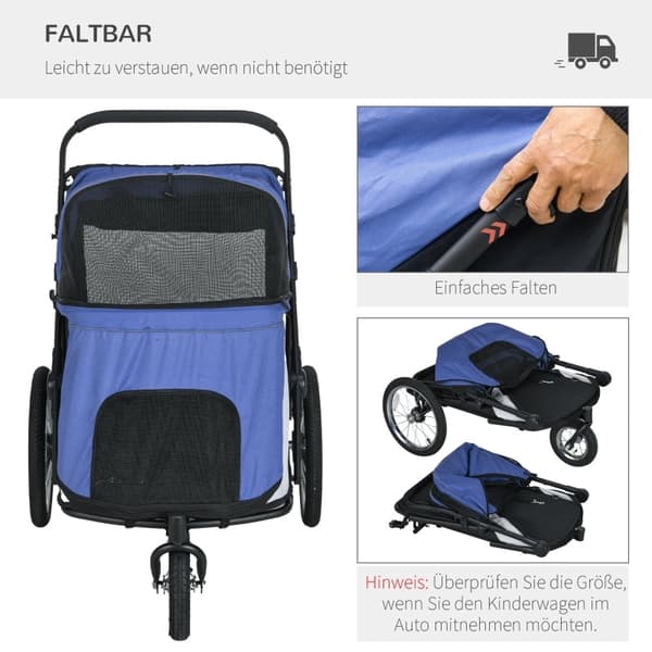 Rootz PawHut kokoontaitettava pop-up koirarattaat - Pet Buggy - Koirakärry - Helposti taitettava - Saranoitu katos - Suuret kumirenkaat - 111cm x 70cm