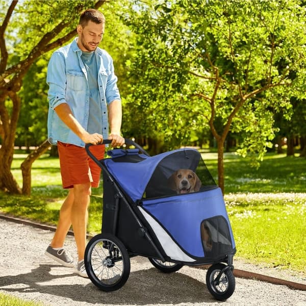 Rootz PawHut kokoontaitettava pop-up koirarattaat - Pet Buggy - Koirakärry - Helposti taitettava - Saranoitu katos - Suuret kumirenkaat - 111cm x 70cm