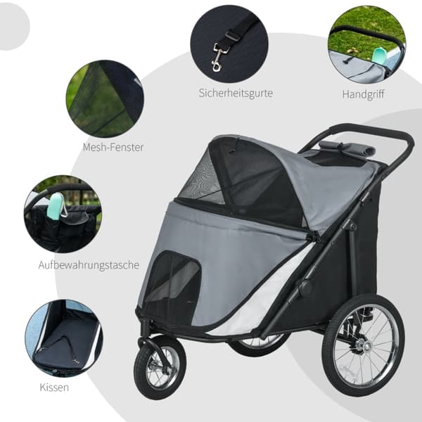 Rootz PawHut kokoontaitettava pop-up koirarattaat - Pet Buggy - Koirakärry - Saranoitu katos - Suuret kumirenkaat - Integroitu koiran talutushihna - 1