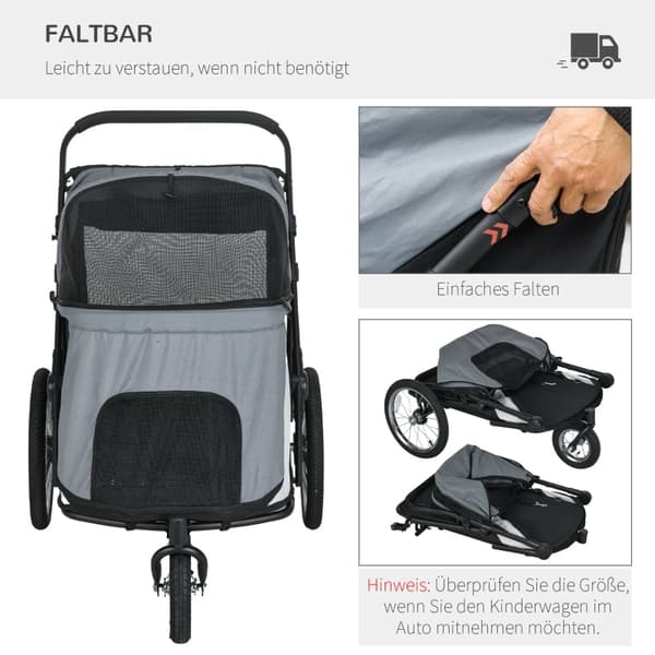 Rootz PawHut kokoontaitettava pop-up koirarattaat - Pet Buggy - Koirakärry - Saranoitu katos - Suuret kumirenkaat - Integroitu koiran talutushihna - 1