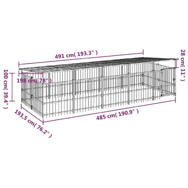 Koiran ulkohäkki katoksella teräs 9,38 m²