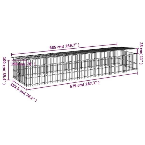 Koiran ulkohäkki katoksella teräs 13,14 m²