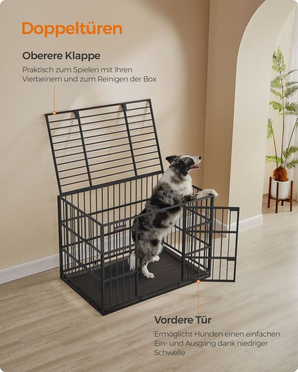 Rootz Steel Hundebur - Kæledyrsbur - Stor Kennel - Heavy-Duty - 107 cm x 70 cm x 75 cm - Blæk sort - 18,8 kg Vægt - Inkluderer bundbakke