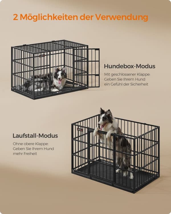 Rootz Steel Hundebur - Kæledyrsbur - Stor Kennel - Heavy-Duty - 107 cm x 70 cm x 75 cm - Blæk sort - 18,8 kg Vægt - Inkluderer bundbakke