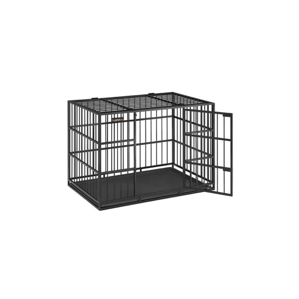 Rootz Steel Hundebur - Kæledyrsbur - Stor Kennel - Heavy-Duty - 107 cm x 70 cm x 75 cm - Blæk sort - 18,8 kg Vægt - Inkluderer bundbakke