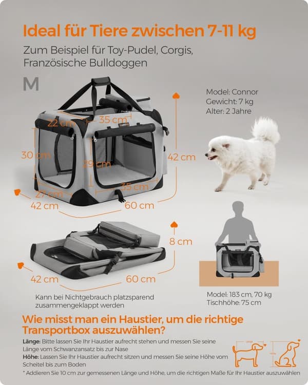Rootz Pet Carrier - Koiran häkki - Kannettava kennel - Metallirunko - Oxford-kangas - Kevyt - 60 cm x 42 cm x 42 cm - Savunharmaa
